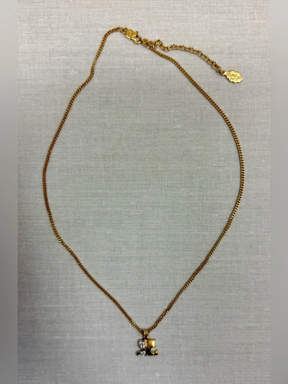 COURREGES Paris Vintage Y2K Luxury Everyday Two-Tone Rhinestone Logo Necklace - Picture 4 of 10